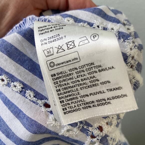 Blue Striped Off Shoulder Eyelet Top Summer Bohemian Casual - Picture 4 of 5